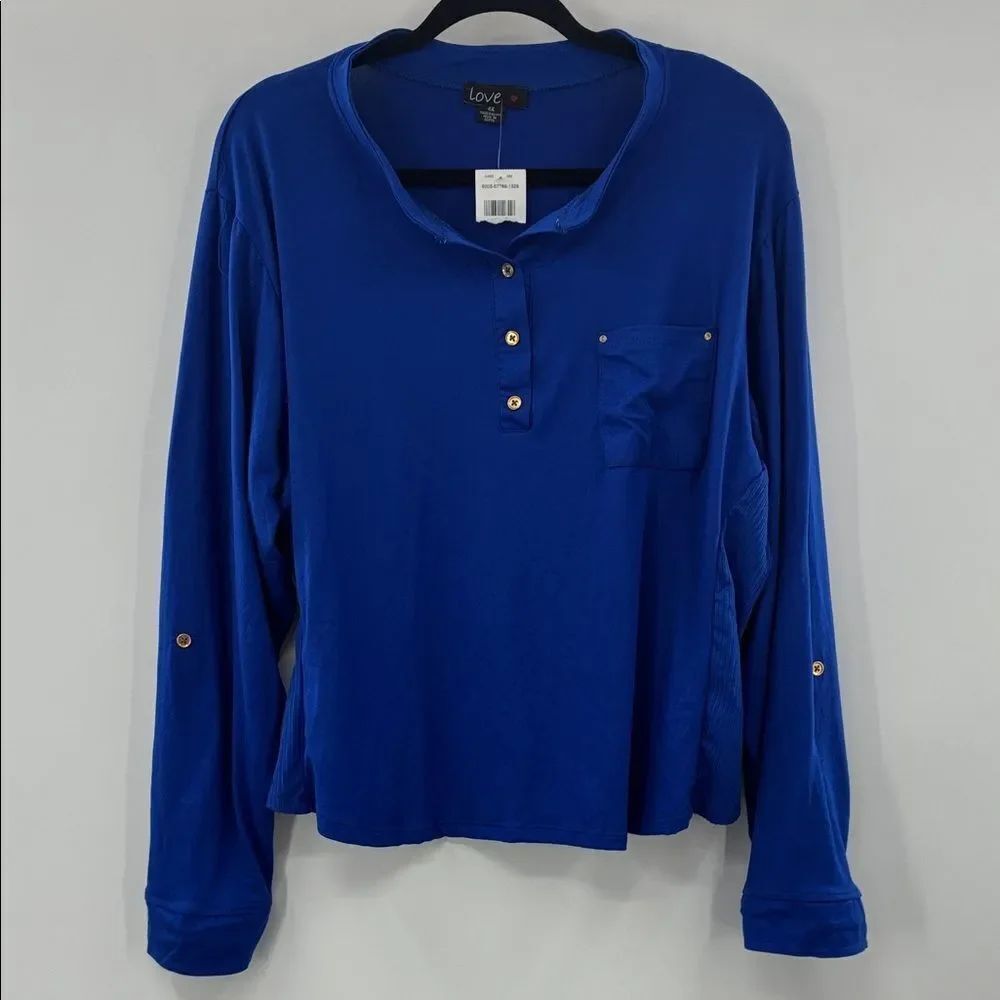 Love Royal Blue Buttoned Long Sleeve Tee 4X